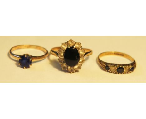 Two 9ct Gold Rings (sizes Q.5 and K, 4.8g) and plated ring