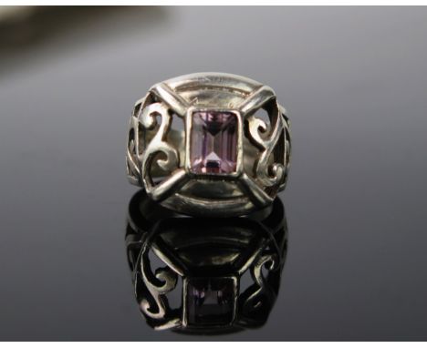 An Amethyst and Silver Gentleman's ring, not marked, 11.4g, approximate ring size-P. 