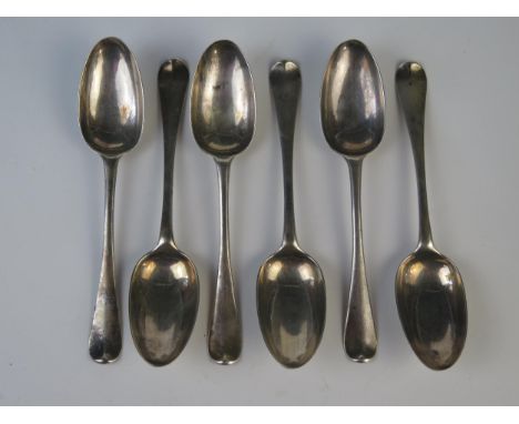 A set of six George II Scottish silver Hanoverian pattern tablespoons, maker Edward Lothian, Edinburgh, 1744, initialled, 352