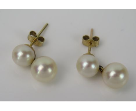 A Gold and untested Pearl Drop Earrings, not marked, 2.8g total. 