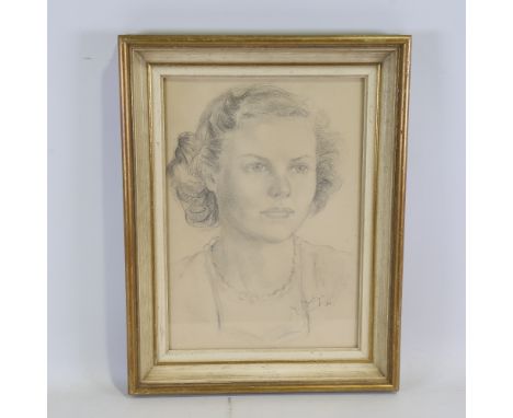 Marjorie Mostyn (1893 - 1979), pencil portrait of a woman, signed and dated 1951, 14" x 9.5", framedSlight paper discolourati