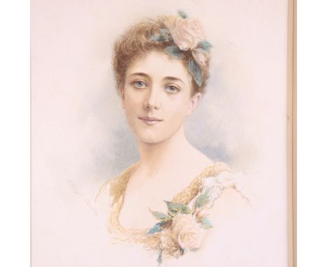 Carl Becker, watercolour portrait of a woman, signed, 25" x 19", framedLight foxing 