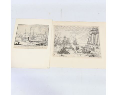 Claude Lorrain (1600 - 1682), harbour scene with departure of Ulysses from the land of the Phoenicians, intaglio, together wi