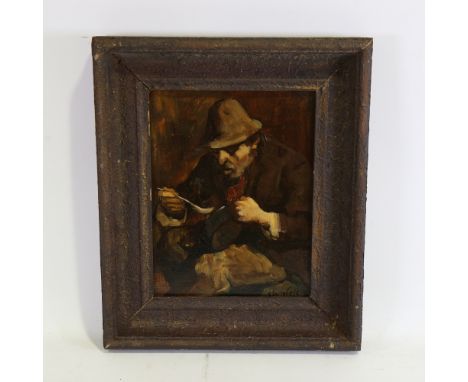 Continental School, oil on canvas, portrait of a peasant, indistinctly signed, 11" x 8.5", framedGood condition 