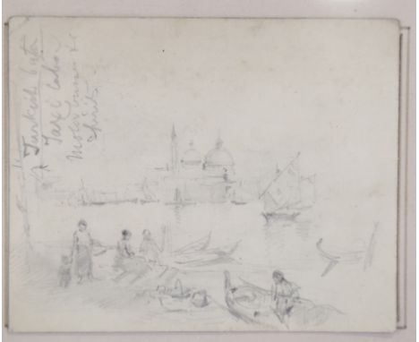 Terrick Williams (1860 - 1936), small pencil sketch of Venice, with a note from the artist's wife verso, 3.5" x 4.5", framedS