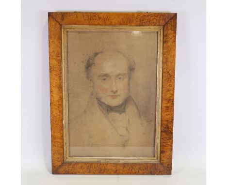 19th century charcoal/crayon on paper, portrait of a man, unsigned, 20" x 14", maple frameFoxing and paper discolouration 