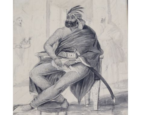 19th century British/Indian School, ink/watercolour on paper circa 1840, portrait of King of the Sikhs, Maharaja Sher Singh, 