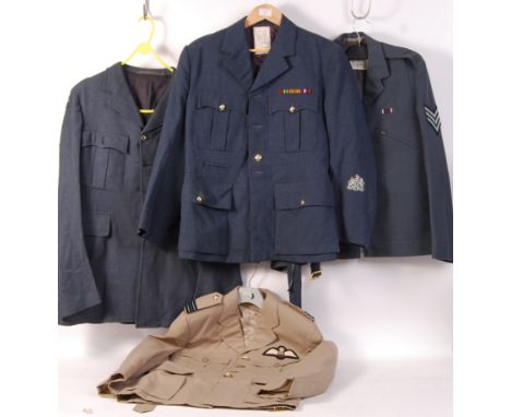 A collection of 4x assorted post war British military RAF Royal Air Force uniform tunics to include; No.1 Home Dress jacket b