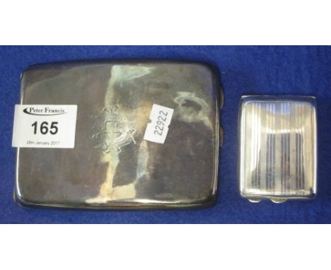 Large silver rectangular, curved, cigarette case and a silver engine turned match case. (2)  6.5ozs approx.