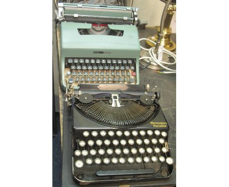 Remington vintage portable typewriter in its case, together with a more modern Olivetti 'Letters 32' portable typewriter in i