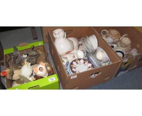 Three trays of assorted china to include: floral and other plates; floral teaware; Plant Tuscan child's 'Kiddies in Wonderlan
