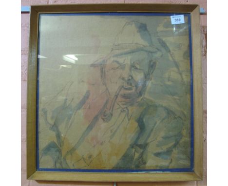 Graham T. Gower Samuel, (Welsh, 20th Century), portrait of a farmer smoking his pipe, signed and dated: '64, watercolours.  F