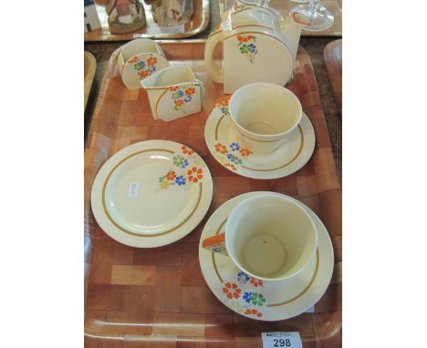 Wilkinson Staffordshire Art Deco design floral 'tea for two' set (one plate missing). CONDITION REPORT: Minor wear as expecte