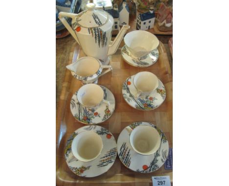 Tray of Royal Cauldon Art Deco design 'Clair de Lune' coffee set comprising: four coffee cups; six saucers; coffee pot; milk 