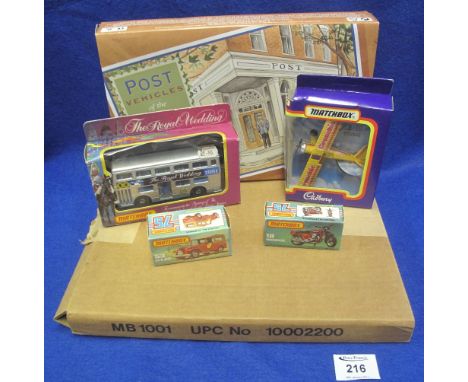 Collection of Matchbox diecast model vehicles to include: Matchbox 18 Hondarora; 53 CJ-6 Jeep; The Royal Wedding 1981 London 