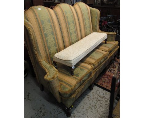 20th Century floral and foliate upholstered high back three seater sofa.