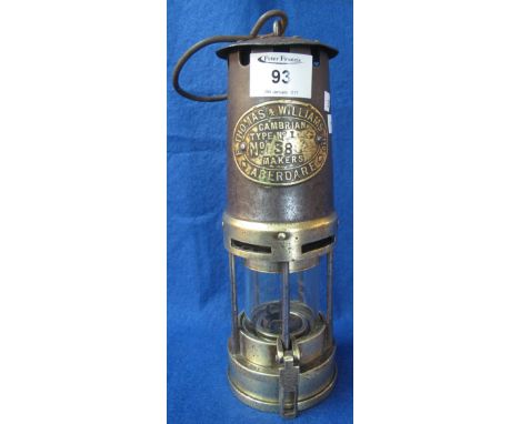 Thomas and Williams Ltd. of Aberdare original brass miner's safety lamp.