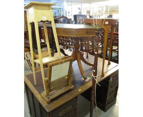 Collection of furniture to include: reproduction yew wood octagonal table, reproduction yew wood 'D' end console table, jardi