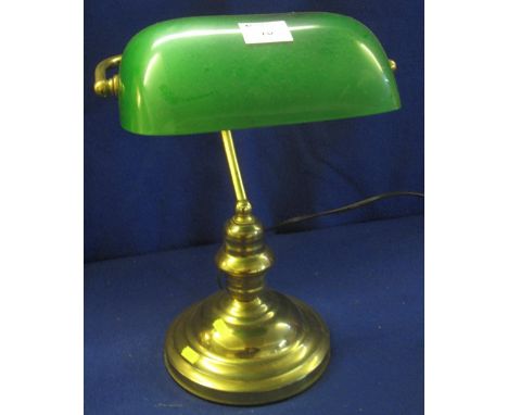 Modern brass and glass banker's type desk lamp.