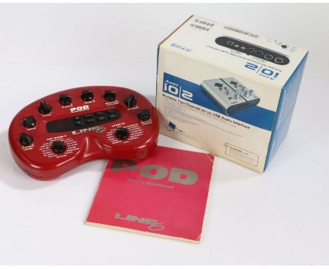 Line 6 POD Guitar Effects pedal and manual together with Alesis IO2&nbsp; Two Channel 24 bit USB Audio Interface, boxed with 