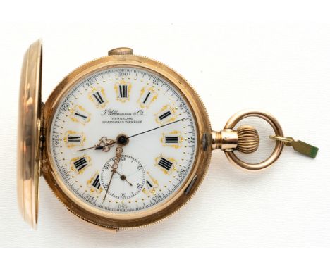 GOLDENE ULLMANN SAVONNETTE TASCHENUHR FÜR DEN CHINESISCHEN MARKT Schweiz / China, J. Ullmann & Co. Chaux-de-Fonds, Hongkong, 