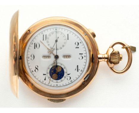 GOLDENE LE PHARE SAVONNETTE TASCHENUHR FÜR DEN RUSSISCHEN MARKT Schweiz, Le Phare, Viertelrepetition auf Glocken, Chronograph