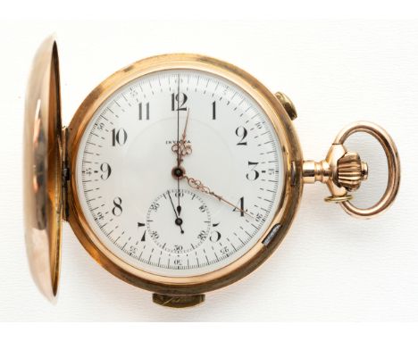 GOLDENE INVICTA SAVONNETTE TASCHENUHR Schweiz, Invicta, Viertelrepetition, Chronograph, 14K, 0.585 und 56er Gold Stempel, Uhr
