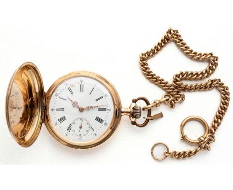 GOLDENE TISSOT SAVONNETTE TASCHENUHR MIT GOLDENER UHRKETTE Schweiz, C.H. Tissot, Genève, 56er und 14K Gold Stempel, Nr. 17220