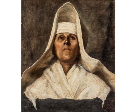 V.H. BOURGEOIS (?) Portrait einer Nonne  Öl auf Leinwand, signiert unten rechts und datiert "Munich 1899"  61 x 51 cm, Rahmen