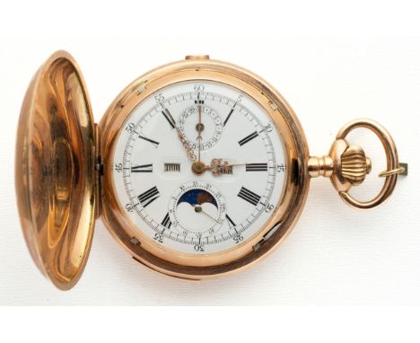 GOLDENE SAVONNETTE TASCHENUHR FÜR DEN RUSSISCHEN MARKT Schweiz, "Ancre ligne droite, double plateau spiral Breguet, chaton 32