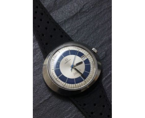 Gents stainless steel Omega Geneve Dynamic wrist watch with sweep second hand, date box, and fitted leather strap
