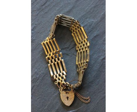 9ct gold gate bracelet with heart shaped clasp