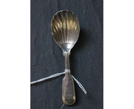 A Victorian silver caddy spoon with a shell bowl, London 1853
