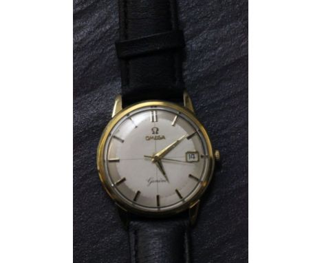 Gents Omega Geneve wrist watch with sweep second hand, date box, and new leather strap