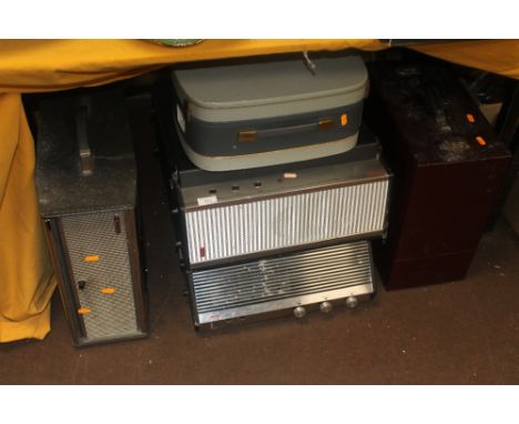 THREE VINTAGE RECORD PLAYERS PROJECTOR AND A REEL TO REEL 