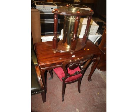 A MAHOGANY SIDE TABLE, BEDROOM CHAIR AND A STICK STAND  (3)