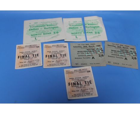 A COLLECTION OF TICKET STUBS TO INCLUDE ASTON VILLA V WOLVERHAMPTON WANDERERS SEMI-FINAL SATURDAY 26TH MARCH 1960