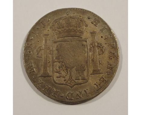 1797 George III octagonal countermarked Dollar emergency issue of a Spanish silver eight reales of Charles IIII mintmark Lima