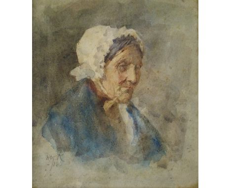 HENRY WRIGHT KERR RSA, RSW (Scottish 1857 - 1936) PORTRAIT OF AN ELDERLY WOMAN Watercolour, signed with initials and dated (1