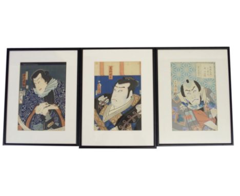 TOYOKUNI III (Kunisada) Bust portrait of an actor, woodblock print, 34 x 24cm, Tadakiyo, Kabuki actor, 34 x 23cm, Kunisada II