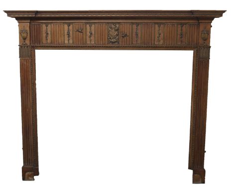 A fine Scottish pine and gesso fire surround (possibly Leith) mounted in relief with birds nesting beneath national floral em