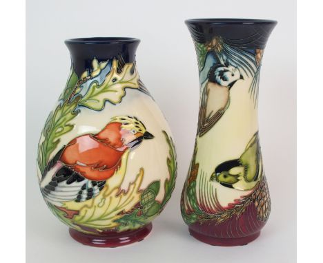 Two Moorcroft Pottery "Ingleswood" vases designed by Philip Gibson the first of ovoid-form, painted by Glynn Simpson, tube-li