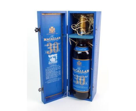 A rare bottle of Macallan 30 year old single malt Scotch whisky matured in Sherry casks, 700ml, 43% vol., in original wood pr