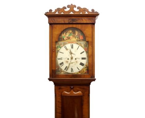 An early Victorian mahogany longcase clock the dial inscribed to R Black, Cummnock, painted with Halloween above the four sea