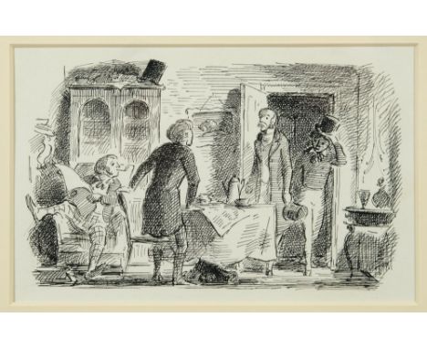 ARDIZZONE, Edward : ( 1900-1979 ) ... Pen & ink sketch, ' The Colonel and His Son Pay a Morning Call,' Inscribed by the artis