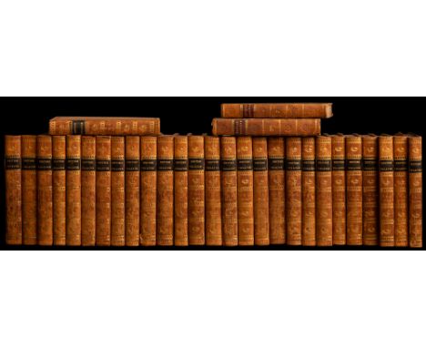 BINDINGS : BRITISH THEATRE : 30 odd vols, small 8vo, full tan calf contrasting morocco labels (two are half calf) c1800s. * a