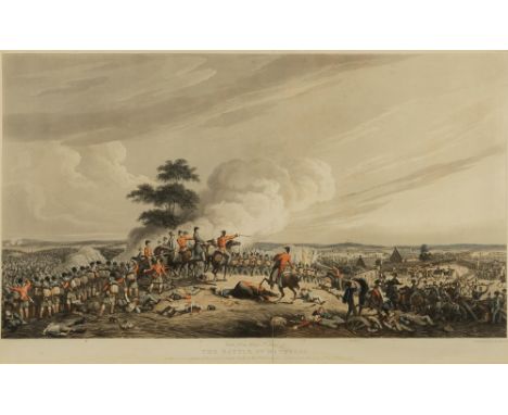 BATTLE WATERLOO : View from Mont St. Jean of The Battle of Waterloohand coloured aquatint, image 32 x 56.5cm. center fold sli