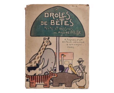 HELLE, Andre - Droles de Betes : 20 pochoir prints, org. pictorial card covers showing signs of wear, creasing to rear cover,
