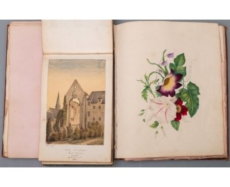  VICTORIAN SKETCH BOOK - " Souvenirs of Brittany, 1850 " original watercolours and pen and wash sketches:, cont. calf backed 