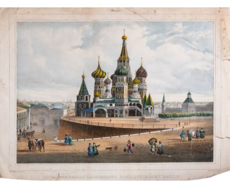 MOSCOW : ' Basilique De Saint Basile,' hand coloured lithograph, size  340 x 250 mm, Lemercier, some short closed tears witho